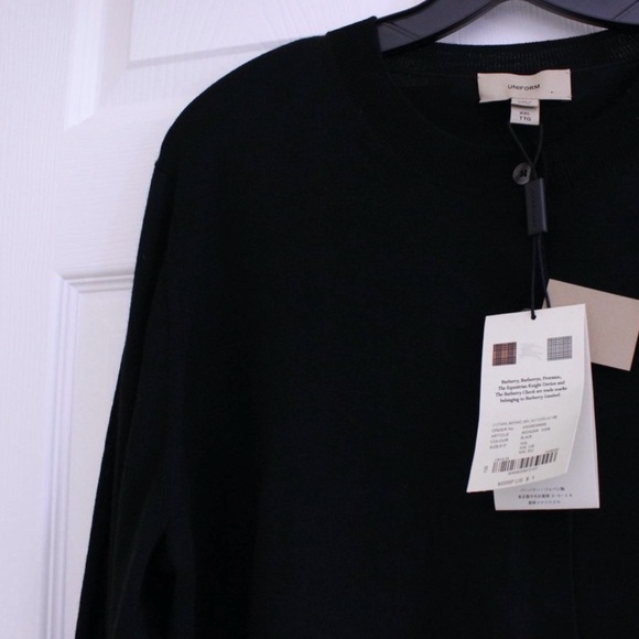 Burberry Uniform Button Front Black 100% Merino Wool Classic Cardigan - Picture 11 of 12